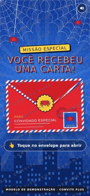 Convite digital interativo Festa do Aranha para Festa Infantil