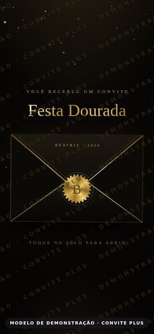 Convite digital interativo Festa Dourada para Aniversário
